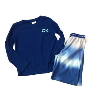 Calvin Klein CK 2 Piece Pajama Set Girls Size Small 6/6X Long Sleeve Fleece New